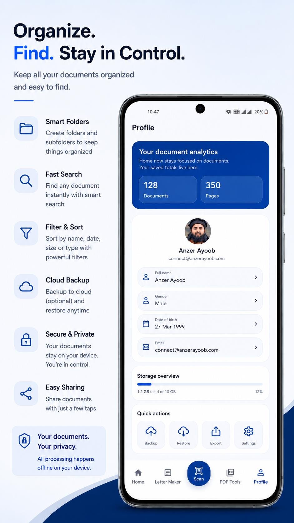 ScanPatra Profile screen